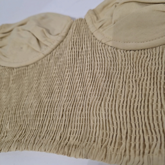 Zara Linen Blend Cropped Smocked Bustier Top - Small - Picture 3 of 4